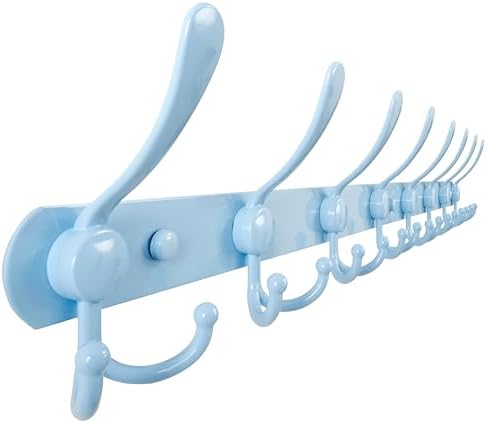 Dseap Coat Rack Wall Mount - 29.5” Long 8-Tri-Hooks Heavy Duty Coat Hanger Rail Wall Hooks for Hanging Coats Hats Clothing Clothes Purse Mudroom Entryway, Blue by Dseap
