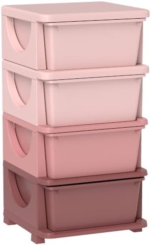 Qaba 4 Drawers Kids Storage Unit 4 Tier Toy Organizers Pink by Qaba