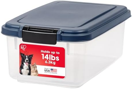 IRIS USA Airtight Dog Food Storage Container, Up to 14 lbs, Dog Cat Bird and Other Pet Food Treats Storage Bin, Dog Cat Wet Food Cans, Keep Fresh, BPA Free, Stackable, Navy by IRISUSA