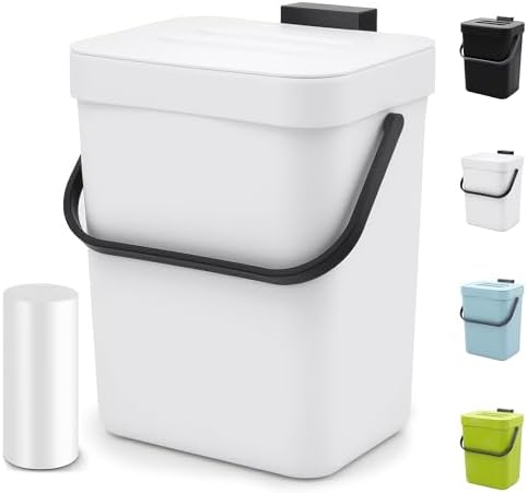 1.3 Gal Compost Bin, Hanging Small Trash Can with Lid, 5L/White by MONGTINGLU