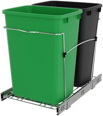 Rev-A-Shelf Double Pullout Garbage Trash Cans for Kitchen Cabinets, 35 Qt by Rev-A-Shelf