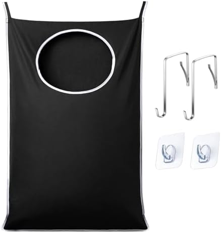 ANSTROUT XL Hanging Laundry Hamper Bags, Door Laundry Hamper with 2 Types of Hooks for Dirty Clothes, Save Bathroom Space Size:36.5x 22 Inch Hanging Laundry Storage Bag (Black) by ANSTROUT