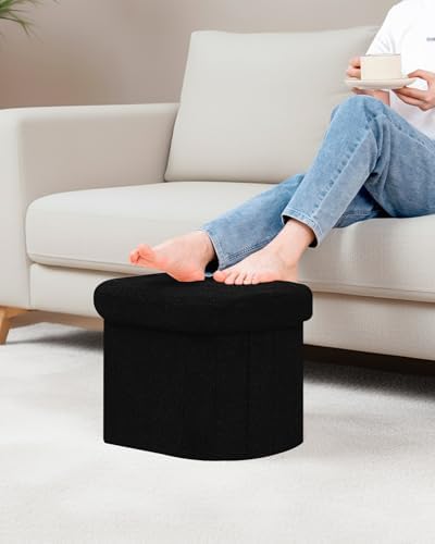 B FSOBEIIALEO 16.14" Boucle Storage Ottoman Cube for Dorm Room, Black - Image 6
