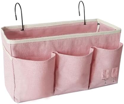 Bedside Caddy, Bedside Hanging Storage Organizer forBunk and Hospital Beds,College Dorm Bed，Can be Placed Glasses Books Mobile Phones(Light Pink) by SMALIGOLA