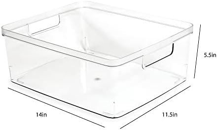 Isaac Jacobs 4-Pack Large Clear Storage Bins (11.5” L x 14” W x 5.5” H) w/Cutout Handles, Plastic Organizer for Home, Office, Kitchen, Fridge/Freezer, Bathroom, BPA Free, Food Safe (Large) - Image 3