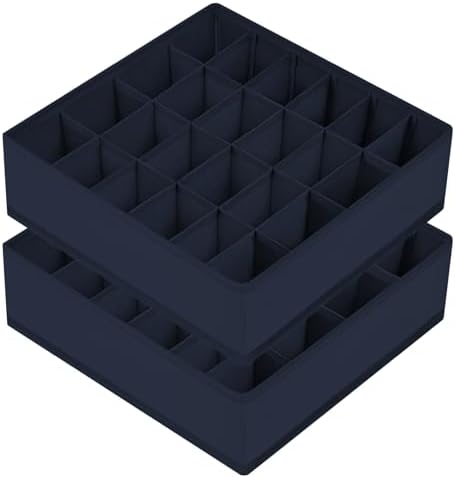 joyoldelf Sock Organizer Drawer Organizer - 2 Packs Underwear Organizer,24 Cells Collapsible Closet Organizers and Storage Sock Holders Organizers for Storing Socks, Ties, Belts(Navy Blue) by APPRECIATELIFERELAXYOURSOUL