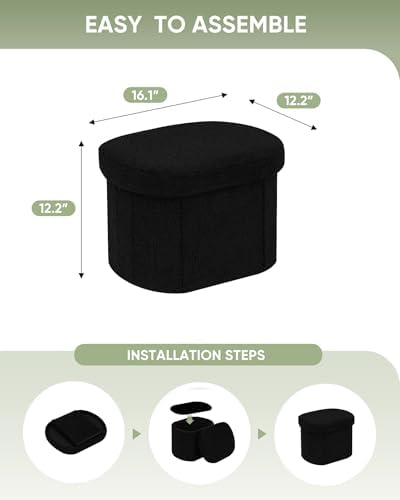 B FSOBEIIALEO 16.14" Boucle Storage Ottoman Cube for Dorm Room, Black - Image 3