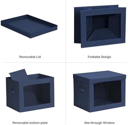 Homsorout Stackable Storage Bins with Lids - Large Storage Box with Lids, Foldable Closet Boxes for Organizing, Wardrobe Clothes Organizer with Window, Cubes Bins for Living Room, 3 Pack, Navy Blue - Image 7
