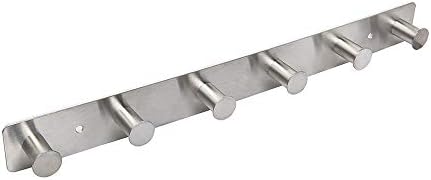 Coat Rack Wall Mounted Adhesive & Screw in, Stainless Steel Metal Coat Hooks for Door, Hook Rail with 6 Round Hangers for Hanging Hat Towels Clothes, Silver by AJLTPA