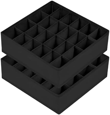 joyoldelf Sock Drawer Organizer Divider 2 Packs Underwear Organizer, 24 Cell Collapsible Closet Cabinet Organizer Underwear Storage Boxes for Storing Socks, Handkerchiefs, Ties, Belts (Black) by APPRECIATELIFERELAXYOURSOUL