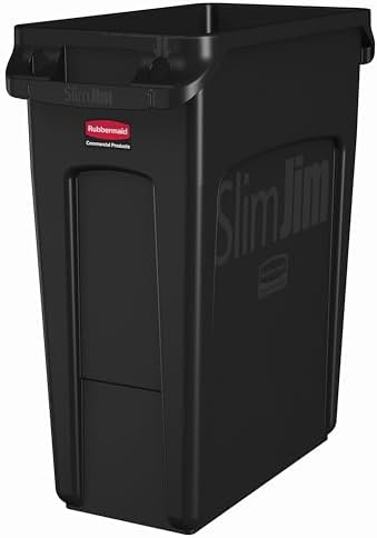 Rubbermaid Commercial Products Slim Jim Plastic Rectangular Trash/Garbage Can/Bin with Venting Channels, 16 GAL, Black, for Kitchens/Classrooms/Offices/Back of House by RubbermaidCommercialProducts