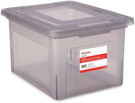 STAPLES Plastic File Box with Snap Lid, Letter/Legal, Frost Gray, 4-Pk by Staples