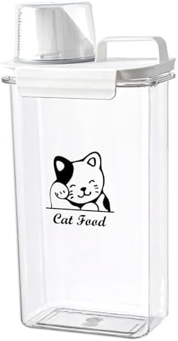 Cat Food Storage Container Small |3lb/2.5 L Clear Plastic Cat Food Treats Container Airtight with Measuring Cup|Portable Pet Food Containers Ideal for Travel| Easy Pour|BPA Free by Brabtod