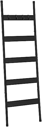 HOOBRO Blanket Ladder, 5-Tier Towel Rack with Hooks, Wall-Leaning Blanket Rack, Decorative Display Ladder Shelf, Scarves, Industrial, Living Room, Bedroom, Black BB52CJ01 by HOOBRO