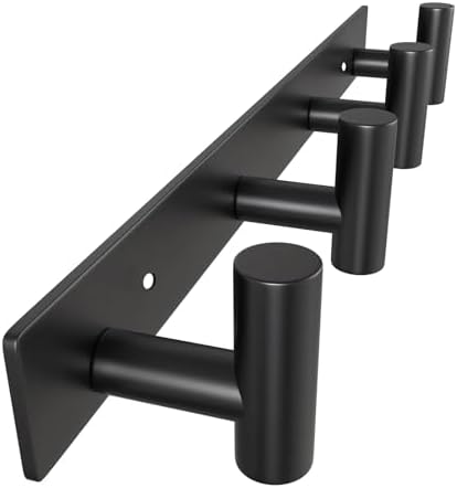 VAEHOLD Hat and Coat Wall Mount Rack - 4 Hooks for Robes, Bags, Keys, and Towels - Bathroom Towel Hanger Organizer -Black by VAEHOLD