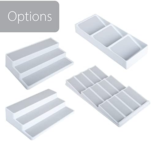 Smart Design 3 Section Plastic Spice Rack Drawer - Non-Slip Lining and Feet - BPA Free - Seasoning Jars, Makeup Storage, Countertop Bottle Tray, 3 Tier - Pantry Kitchen Organizer - White with Gray - Image 6