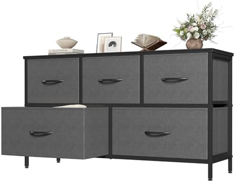 OLIXIS Dresser for Bedroom with 5 Drawers, Wide Chest of Drawers, Grey by OLIXIS
