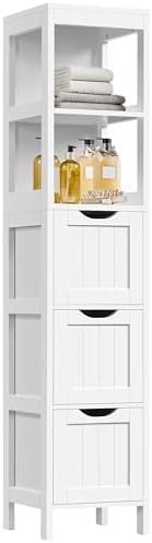 Yaheetech 56" Tall Narrow Bathroom Storage Cabinet with 3 Drawers, White by Yaheetech
