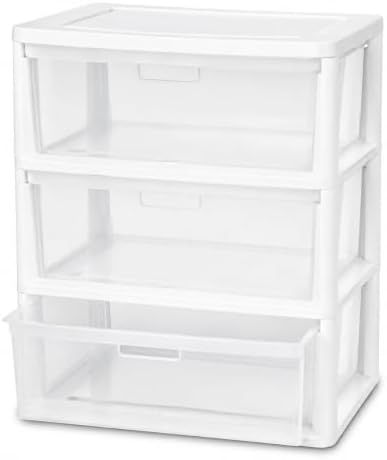 Plastic Storage Drawers, 3 Drawer Tower with Clear Removable Bins, White by Unknown