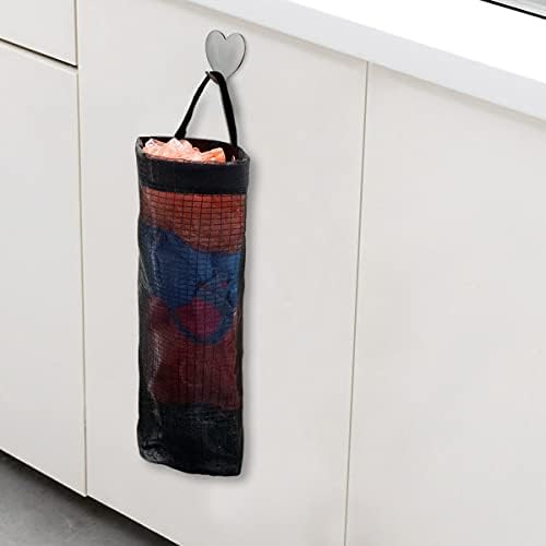 2 Pcs Plastic Bag Holder Trash Bags Storage Dispenser Organizer for Home Kitchen Mesh Hanging Storage Dispensers Recycling Garbage Folding Hanging Storage Bag Grocery Bags Holder with 2 Hooks (Black) - Image 3