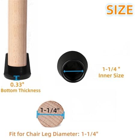 Chair Leg Tips Caps-Non Slip Rubber Leg Tips 1-1/4” Inner Diameter, Furnigear Chair Leg Floor Protectors Round Black-8 Pack(Fit Round Diameter 31-32mm) - Image 2