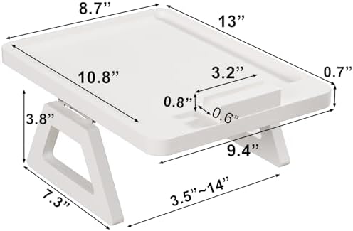 Couch Arm Tray with 360°Phone,Bamboo Folding Sofa Tray,Sofa Armrest Trays Clip-On Couch Desk for Drinks,Snacks,Phone,Remote Control（White） - Image 6