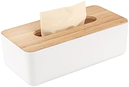Pojah Wooden Rectangular Tissue Box Holder for Storage on Bathroom Vanity, Countertop, Bedroom Dresser (Medium, 10.2x5.1x3.3 inch) by pojah
