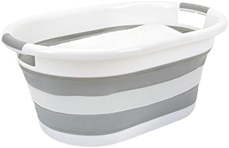 Laundry 360 2pk Collapsible Laundry Basket | Portable | Space Saver Storage | Hold 2 Loads | Store Under the Bed or Closet | Good for Kids | Dorm | Bedroom | Large | White/Grey - Image 4