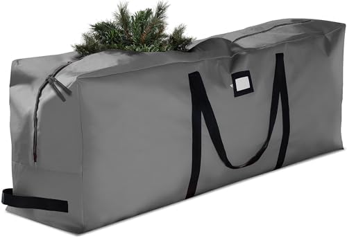 ZOBER 600D Oxford Fabric Large Christmas Tree Storage Bag - Fits 9 Ft Artificial Trees - Tear Proof Waterproof Christmas Tree Bag For Storage Box For Xmas - Strong, Durable Handles - Card Slot - Gray by ZOBER