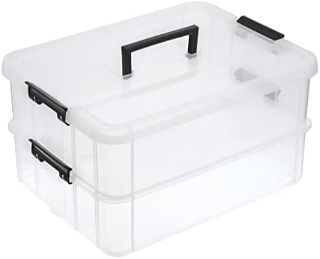 BTSKY 2 Layer Stack & Carry Box, Plastic Storage Container Box with Lid by BTSKY