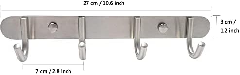 Towel Hook Rack Brushed Nickel - Sagmoc 11-Inch Coat Hook Rail Wall Mounted with 4 Hooks, Durable Wall Hangers for Bedroom, Bathroom, Foyer, Hallway (304 Stainless Steel) - Image 2