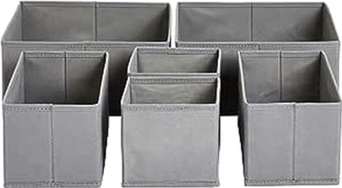 Amazon Basics Collapsible Cloth Drawer Organizer Boxes for Socks, Underwear and Baby Clothes, Storage Bins, Gray, Set of 6 by AmazonBasics