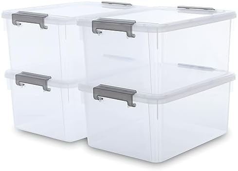 Citylife 17 QT Plastic Storage Bins with Latching Lids Stackable Storage Containers for Organizing Large Clear Storage Box for Garage, Closet, Kitchen, 4 Packs by CITYLIFEHomeOrganization