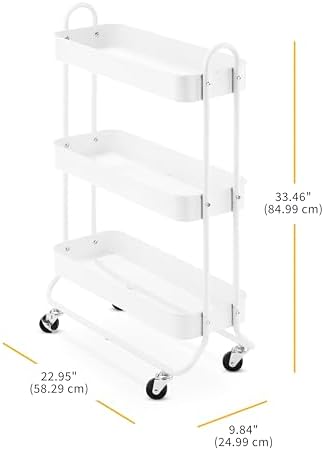 Whitmor 3-Tier Slim Cart - Kitchen, Pantry, Bathroom Rolling Storage Cart - White - Image 7