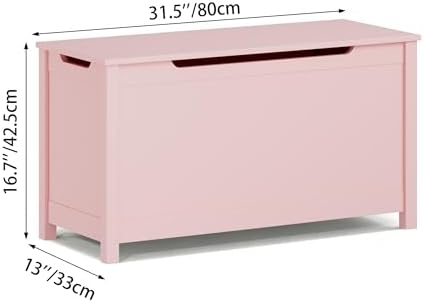 Kids Toy Box Chest, Large Wooden Storage Trunk Bench with Safety Hinged Lid for Ages 3+ Pink - Image 2