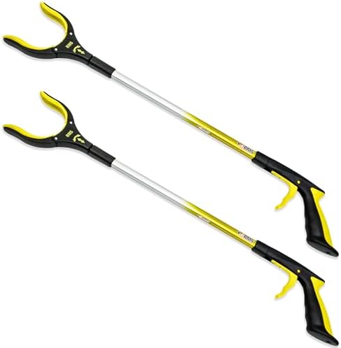 RMS 2-Pack 32 Inch Extra Long Grabber Reacher with Rotating Jaw (Yellow) by RMS