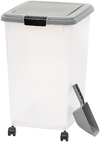 Amazon Basics Airtight Pet Food Storage Container with Scoop, BPA Free, Removable Wheels, 69 QT, Gray by AmazonBasics
