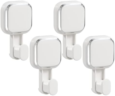 LEVERLOC 4 Pack Suction Cup Hooks for Inside Shower, Towels & Looafhs White by LEVERLOC