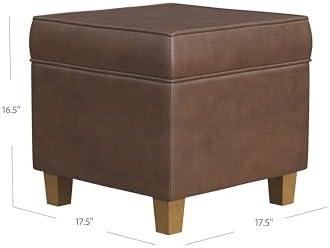 HomePop 18" Square Storage Ottoman - Brown Faux Leather - Image 3