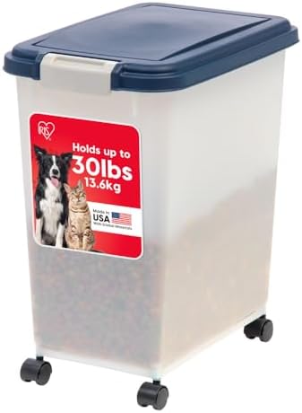 IRIS USA Dog Food Storage Container, Up to 30 lbs, Navy/Pearl, Made in USA by IRISUSA
