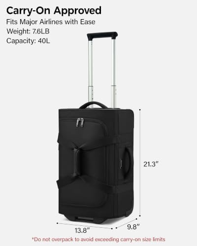 Hanke Rolling Duffle Bag with Wheels, 21 Inch Soft Side Carry On Luggage - Image 2