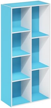 Furinno LUDER 7-Cube Book Shelf, Kids Bookshelf, Toy Storage, White/Blue - Image 5
