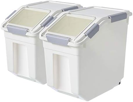 LISM 2 Pack Dog Food Storage Container with Scoop,Large Airtight Pet Dog Food Bin,Container for Dog Treats Rice,Dog Cat Dry Food Bin,Baking Supplies,Flour,Rice,Kitchen Pantry Cereal(25 LB) by Unknown