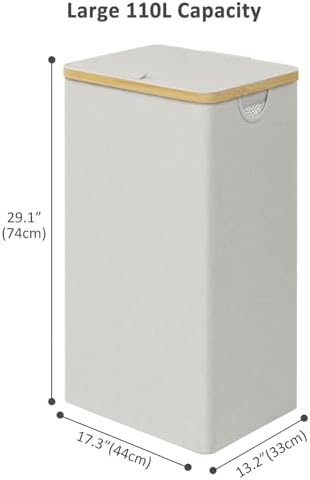 IEGrow Laundry Hamper with Lid,110L Laundry Basket with Mesh Bag,Light Grey - Image 2