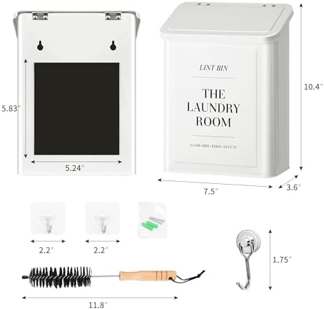 Magnetic Lint Bin for Laundry Room with Lint Brush and Magnetic Hook, Wall Mounted Lint Box with Lid, Farmhouse Laundry Room Decor - Image 5
