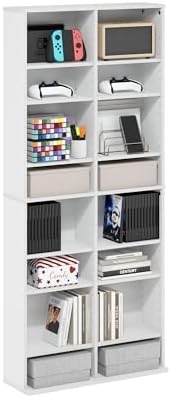 Furinno Jaya DVD Shelf, 16-Shelf Wide CD Rack, Media Shelf with Adjustable Shelves, 8 x 2 DVD Storage Cabinets for CD Bluray Game Disc, Easy Assembly, for Living Room, Home Office, White by Furinno-FitsYourSpaceFitsYourBudget