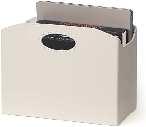 EZDeco Magazine Holder Foldable Magazine Rack Floor PU Leather File Holder Newspaper Book Storage Magazine Basket Document File Folder Organizer for Office Home (Off-White) by EZDeco