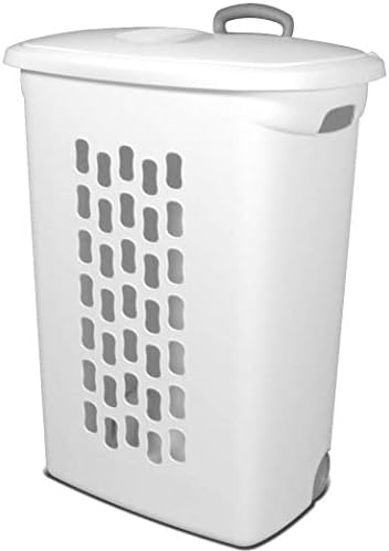 Sterilite Ultra Wheeled Laundry Hamper with Lid, Handle and Wheels for Easy Rolling of Clothes to and from the Laundry Room, Plastic, White, 1-Pack, Portable by Sterilite