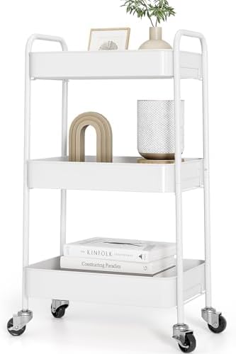TOOLF 3 Tier Metal Rolling Cart, Utility Storage Cart with Wheels, White by TOOLF