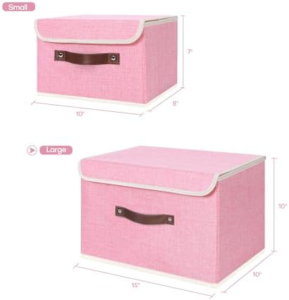 ANMINY Fabric Storage Box Bins with Lids, Pink, 15"x10"x10" - Image 5